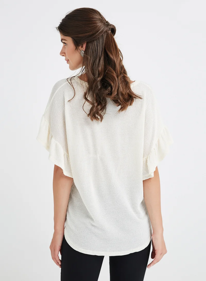 FOREVER 21 Knit V Neck Blouse Ivory
