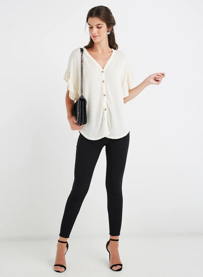 FOREVER 21 Knit V Neck Blouse Ivory