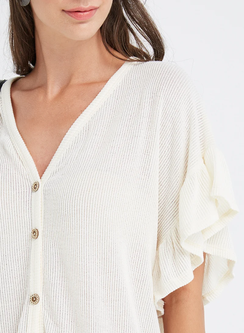 FOREVER 21 Knit V Neck Blouse Ivory