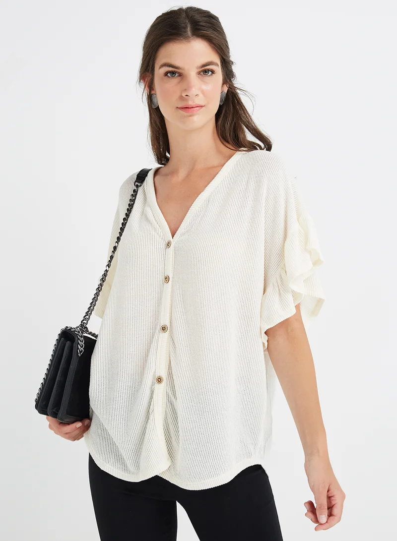 FOREVER 21 Knit V Neck Blouse Ivory