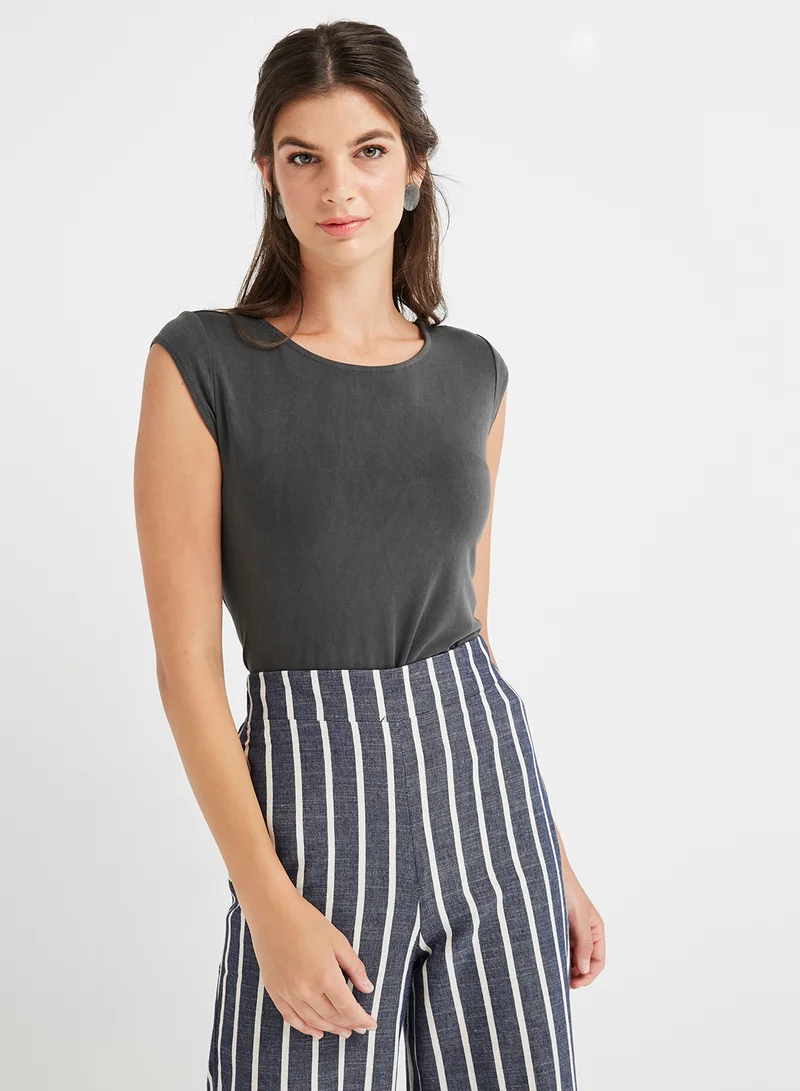 FOREVER 21 Knit Cap Sleeve T-Shirt Black