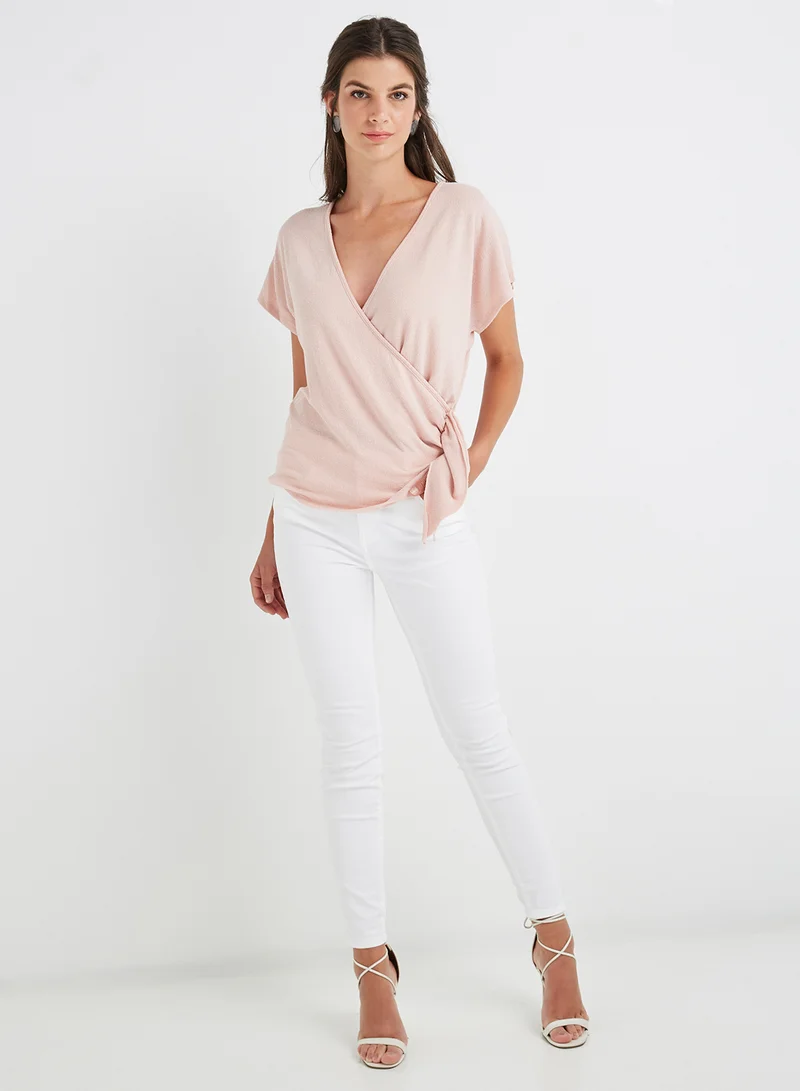 FOREVER 21 Knit Short Sleeve Blouse Rose