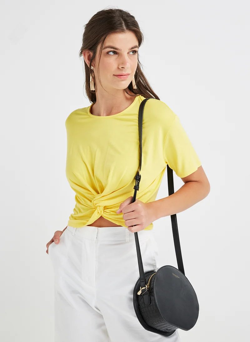 FOREVER 21 Knit Short Sleeve Crop Top Yellow