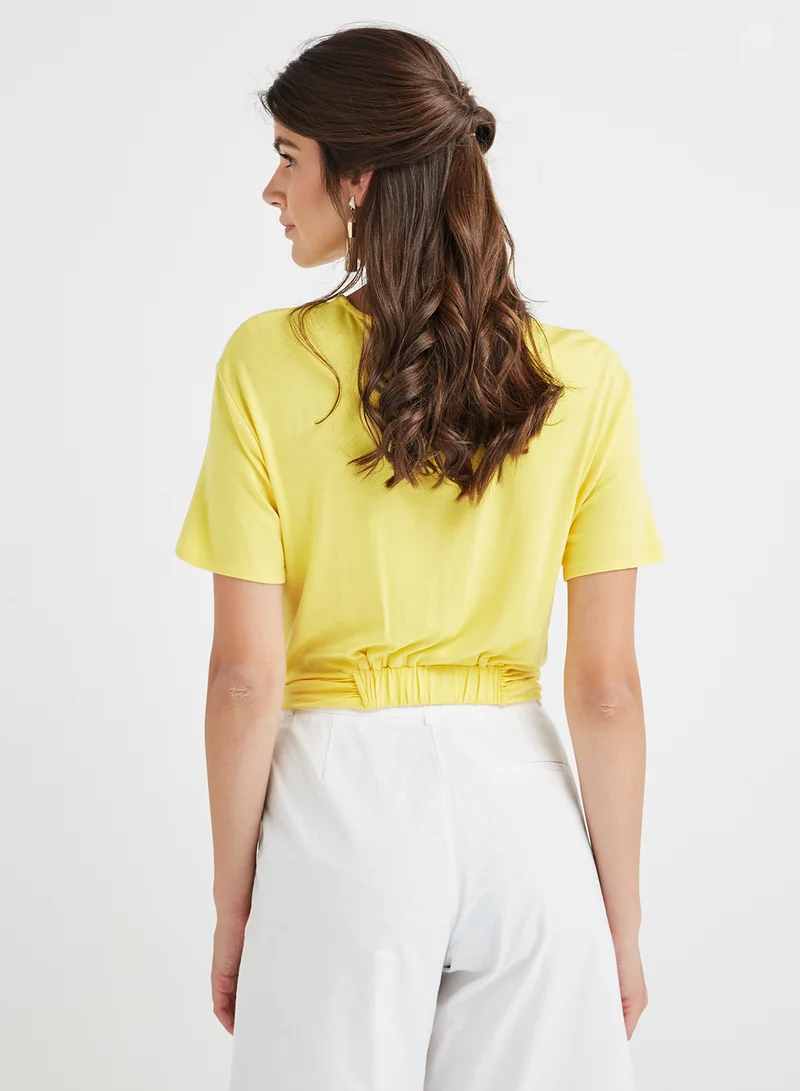 FOREVER 21 Knit Short Sleeve Crop Top Yellow