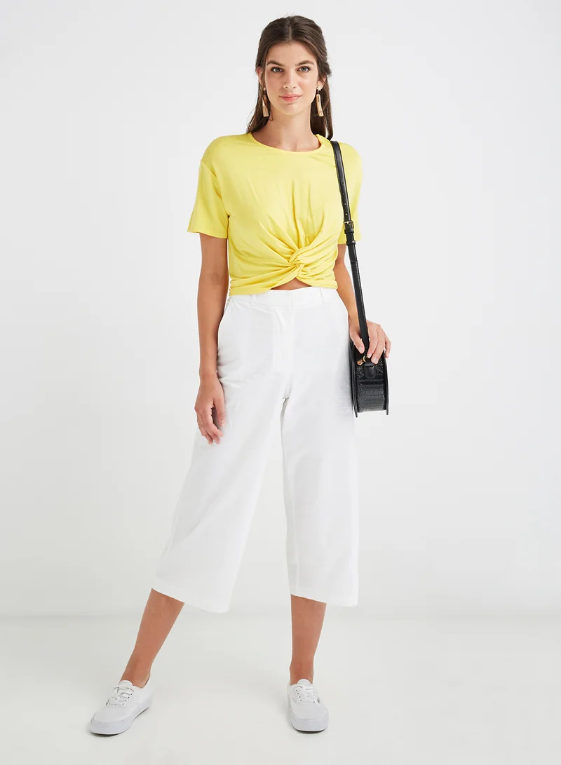 FOREVER 21 Knit Short Sleeve Crop Top Yellow