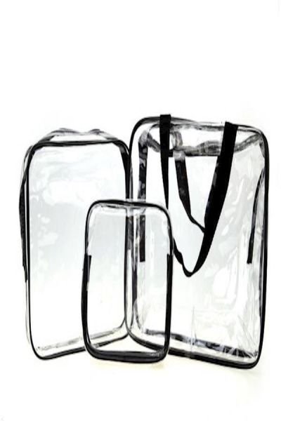 3-Piece Cosmetic Bag Set Clear/Black - Image 1