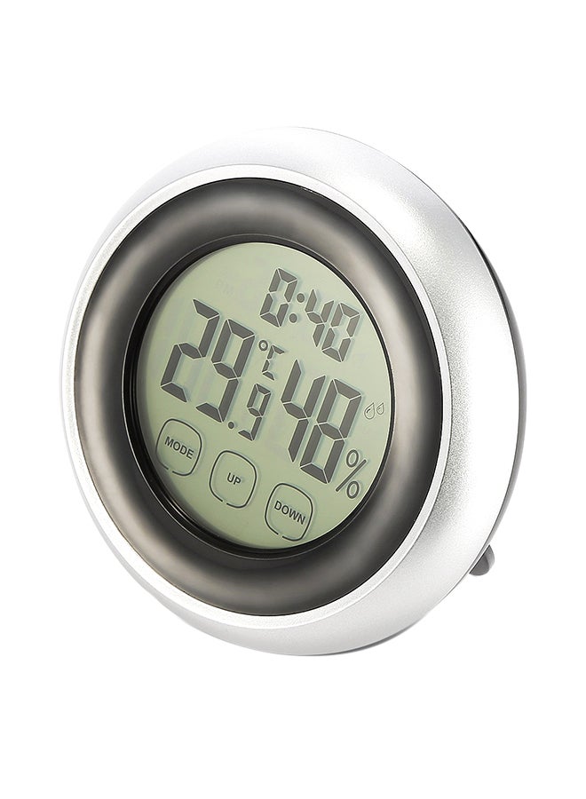 LCD Indoor Thermometer Gauge Hygrometer Digital Alarm Clock Silver/Black 70x70x4cm - Image 2