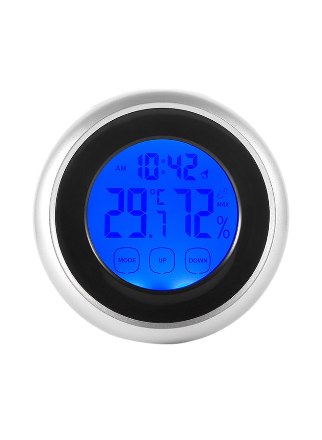 LCD Indoor Thermometer Gauge Hygrometer Digital Alarm Clock Silver/Black 70x70x4cm - Image 1