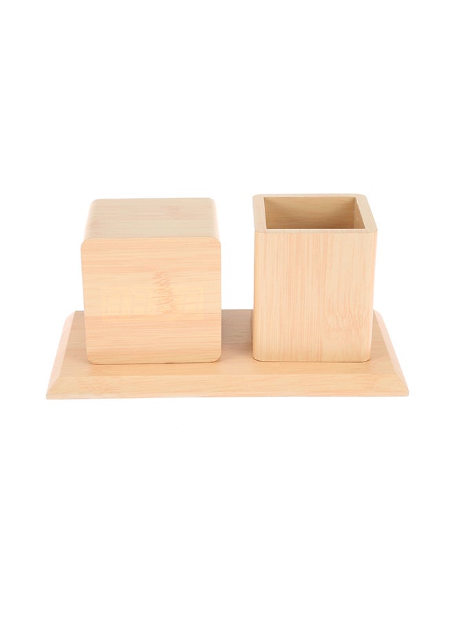 Voice-Activated Wooden Alarm Clock With Pen Container Beige Wood 70x70x4cm  - Image 2