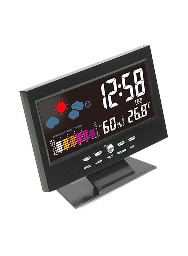 ساعة منبه بشاشة LCD ملونة وإضاءة خلفية للتنبؤ بأحوال الطقس ودرجات الرطوبة والحرارة أسود 70x70x4سم - Image 2
