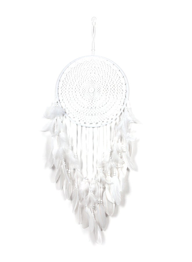 Handmade Crochet Flower Feather Dream Catcher White 20x15x5cm 