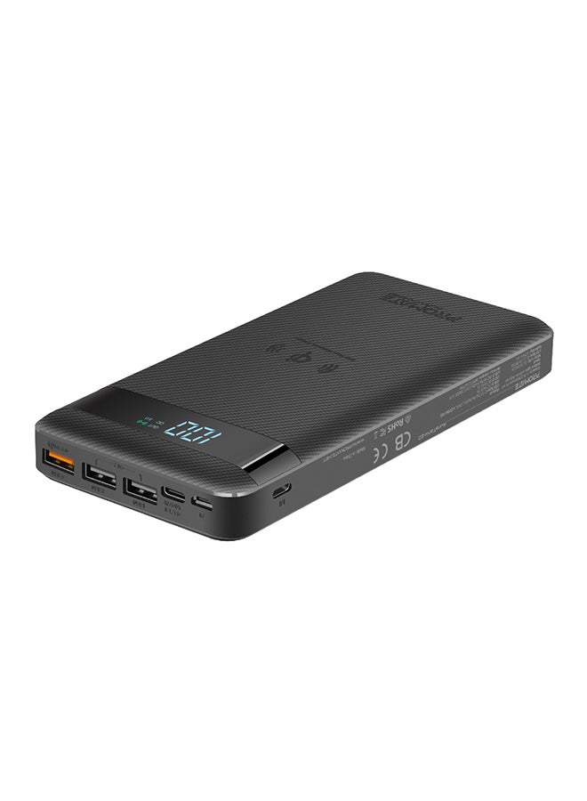 20000 mAh Qi Wireless Power Bank, 2-In-1 Usb-C 18W Power Delivery Portable Charger And 10W Qi Fast Wireless Charger With Qc 3.0 Three Usb Port, 3 Input Port And Led Display For Iphone Black