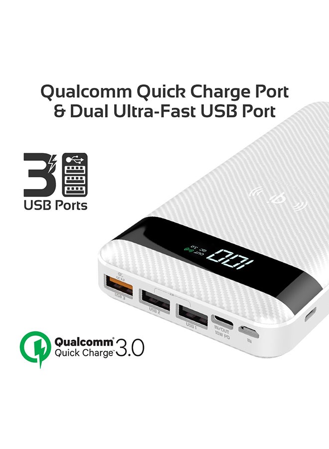 PROMATE - 20000 mAh Qi Wireless Charging with 20Watt PD & QC 3.0 White - Image 1