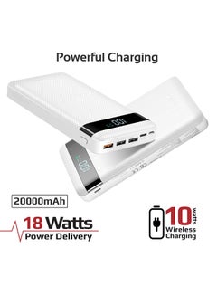 PROMATE 20000 mAh Qi Wireless Charging with 20Watt PD & QC 3.0 White  - Image 5