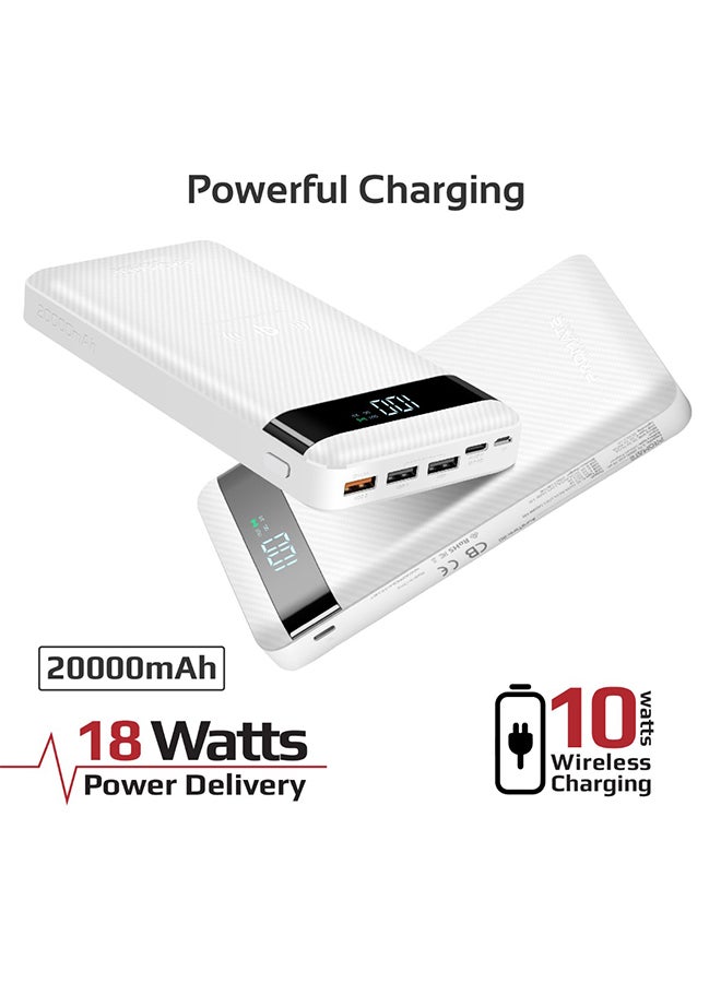 PROMATE - 20000 mAh Qi Wireless Charging with 20Watt PD & QC 3.0 White - Image 1