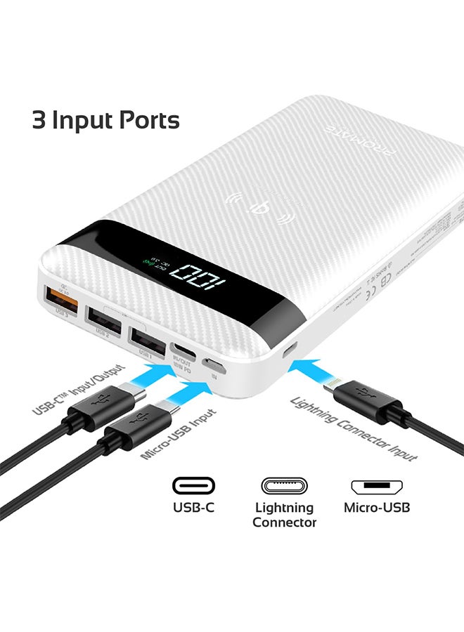 PROMATE - 20000 mAh Qi Wireless Charging with 20Watt PD & QC 3.0 White - Image 1
