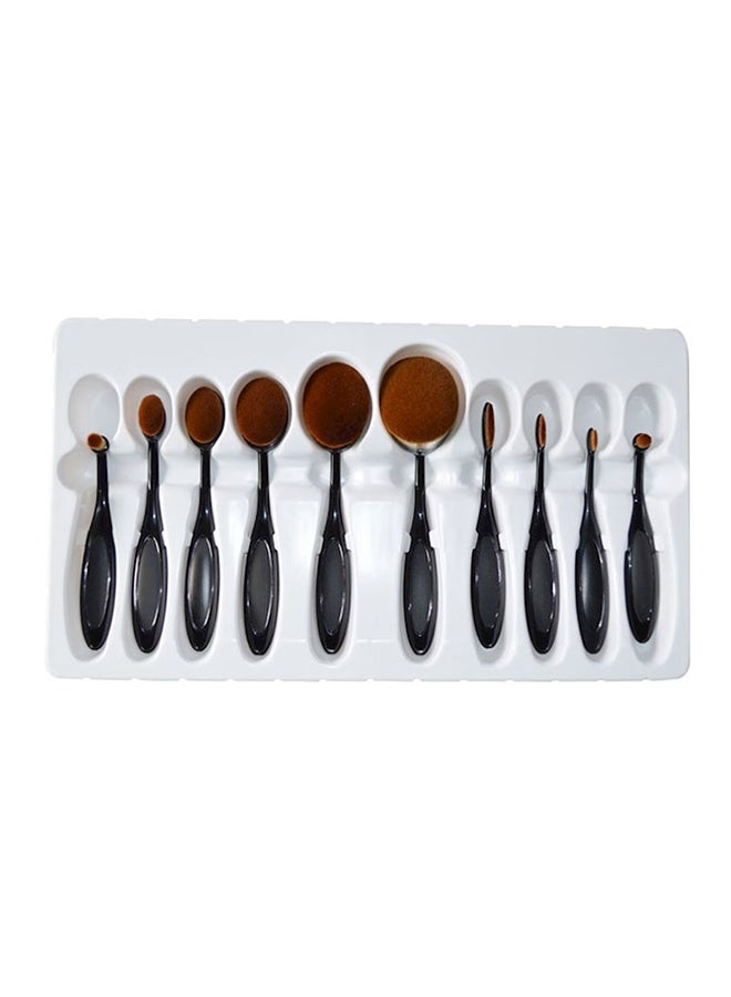 10-Piece Professional Make Up Tooth Brush Set Black/Brown