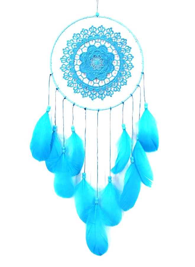 Handmade Lace Dream Catcher Feather Bead Hanging Blue 50 x 55cm 