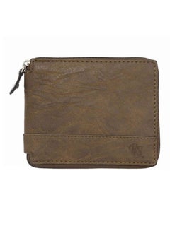 Zipper Bifold Leather Wallet Brown