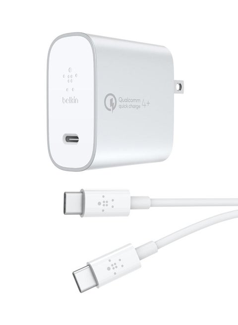 BoostCharge USB-C Home Charger + Cable With Quick Charge 4+, Type C Charger With 1.5 M Cable, For iPhone 15, Samsung Galaxy S24, S23, iPad, Macbook, Note, Pixel And More Silver