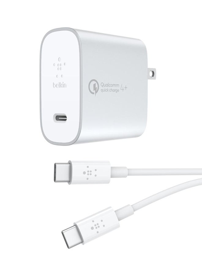 belkin BoostCharge USB-C Home Charger + Cable With Quick Charge 4+, Type C Charger With 1.5 M Cable, For iPhone 15, Samsung Galaxy S24, S23, iPad, Macbook, Note, Pixel And More Silver 