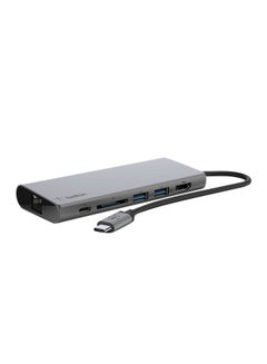 USB-C Multimedia Hub With Tethered USB-C Cable Grey