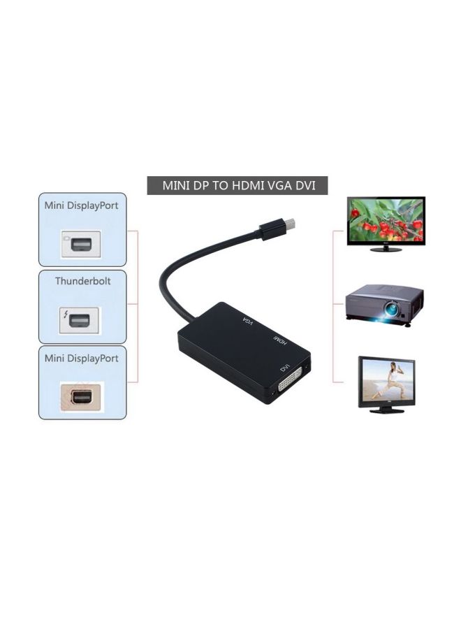 ماركة غير محددة - محول 3 في 1 من منفذ ميني DP إلى DVI VGA HDMI HDTV لجهاز مايكروسوفت سرفيس برو 3 2 1 أسود - Image 1