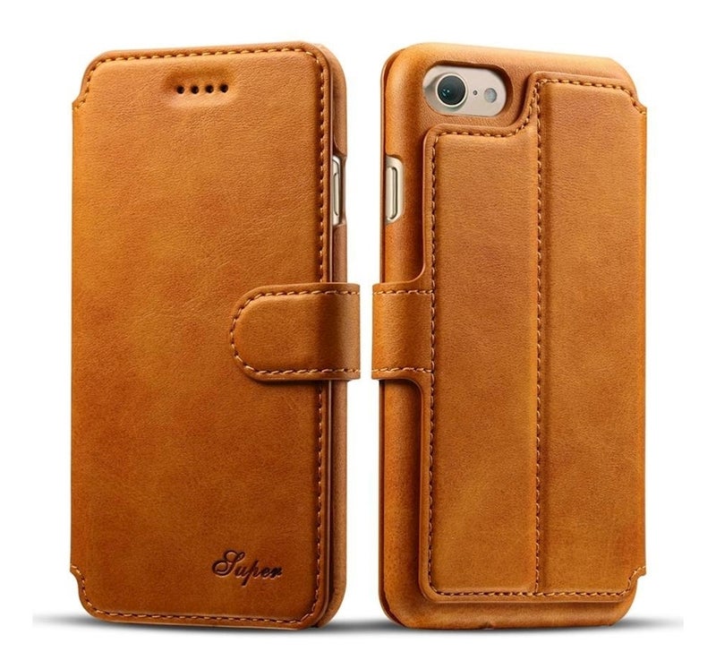 Protective Wallet Card Case Cover For Apple iPhone 7 Plus Brown  - Image 1