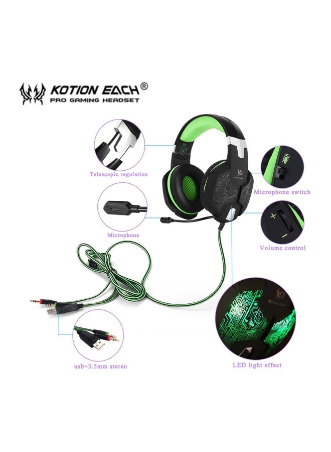 KOTION EACH LED Over-Ear Gaming Headset With Mic Green/Black - Image 5
