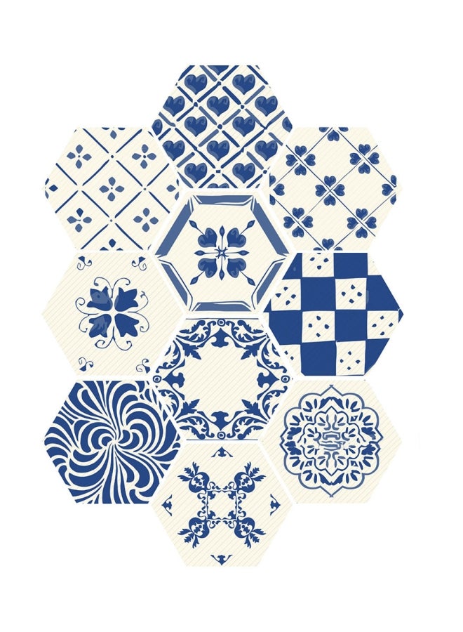 10-Piece 3D Hexagon Stereoscopic Printed Wall Sticker Set Beige/Blue 20x23cm 