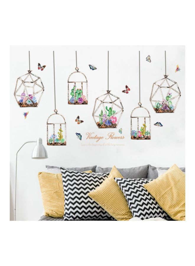 Butterfly Flower Basket Wall Sticker Brown/Green/Pink 20x28x2cm