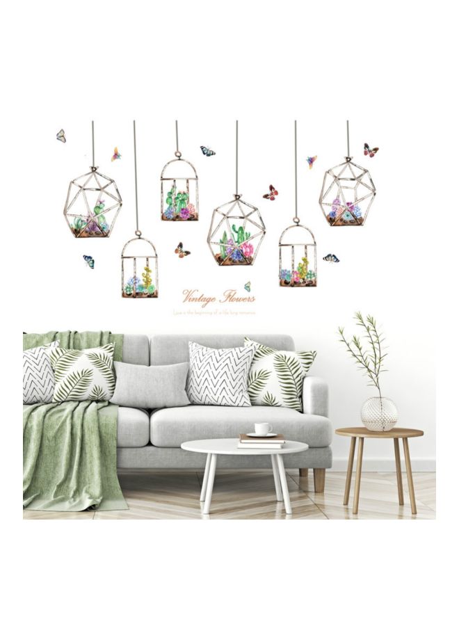 Butterfly Flower Basket Wall Sticker Brown/Green/Pink 20x28x2cm