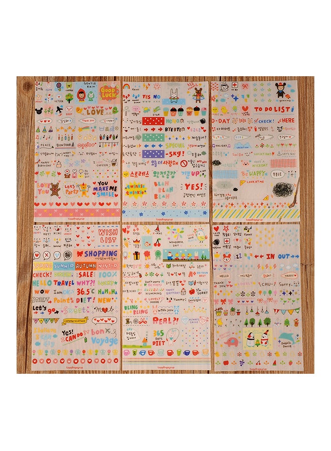 6 Sheet Diary Scrapbook Wall Sticker Set Multicolour 85 x 135centimeter