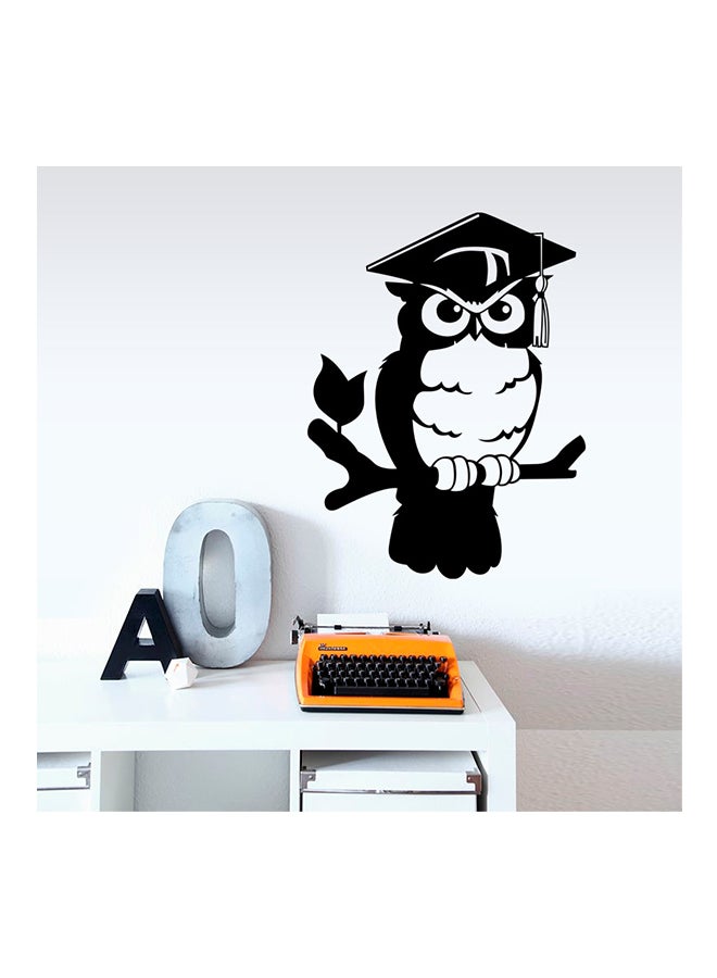 Cartoon Doctorial Hat Owl Wall Sticker Black