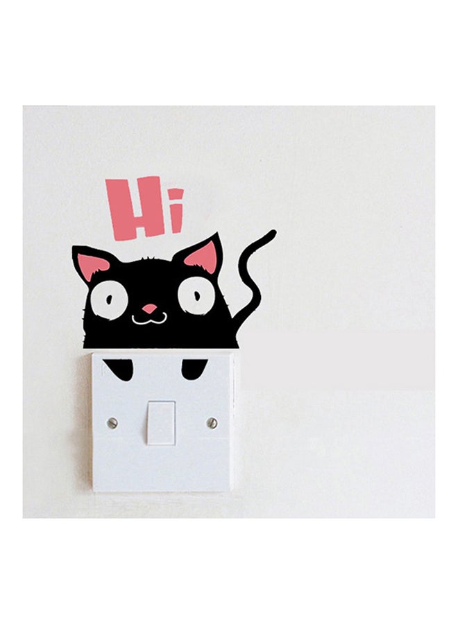 Cartoon Cat Switch Wall Sticker White/Black/Pink 10 x 15cm