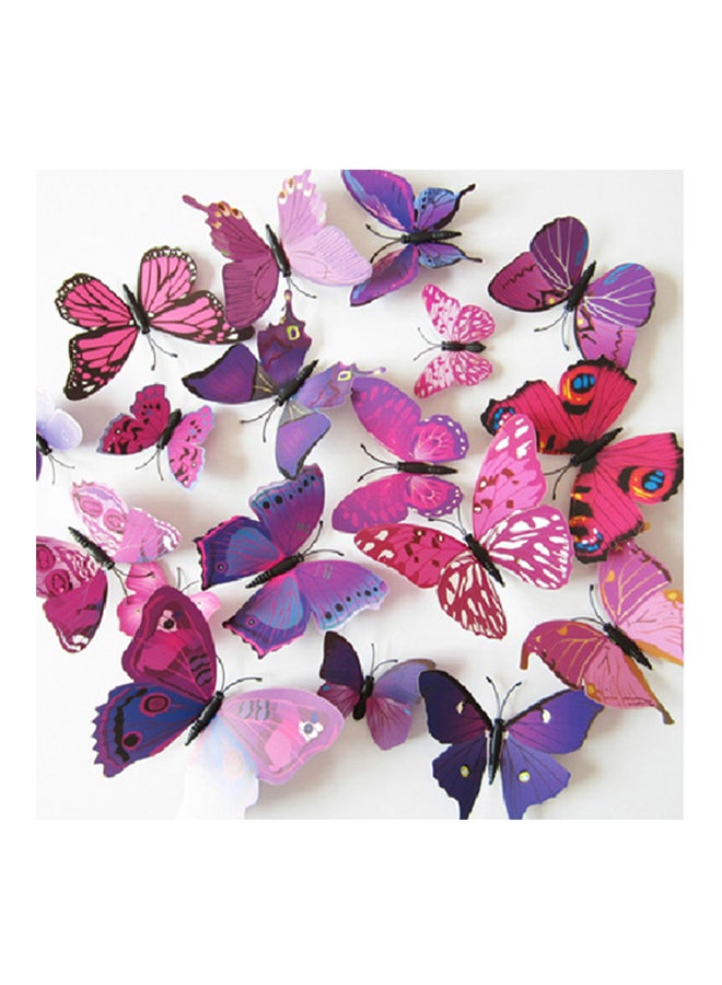 12-Piece 3D Butterfly Wall Sticker Purple/Pink