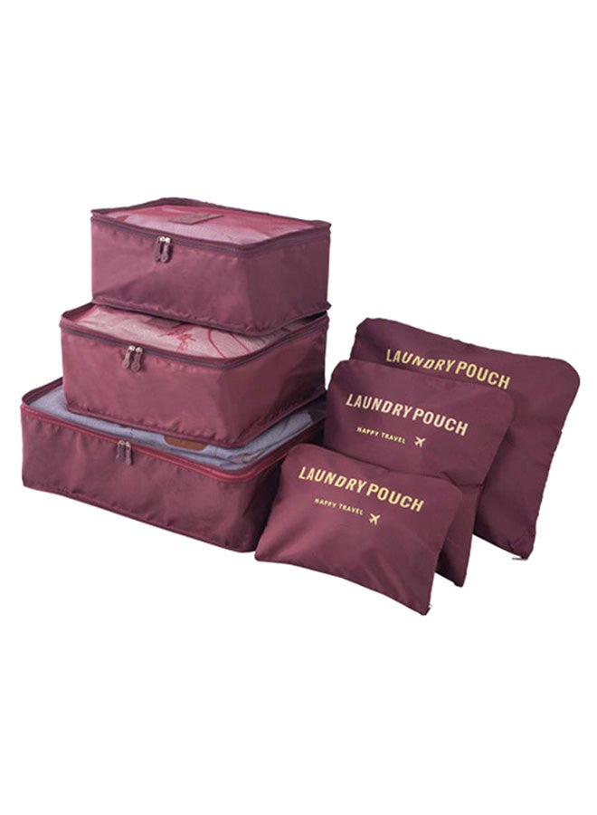 مجموعة حقائب تخزين أمتعة مناسبة للسفر مصنوعة من قماش أكسفورد من 6 قطع أحمر برغندي