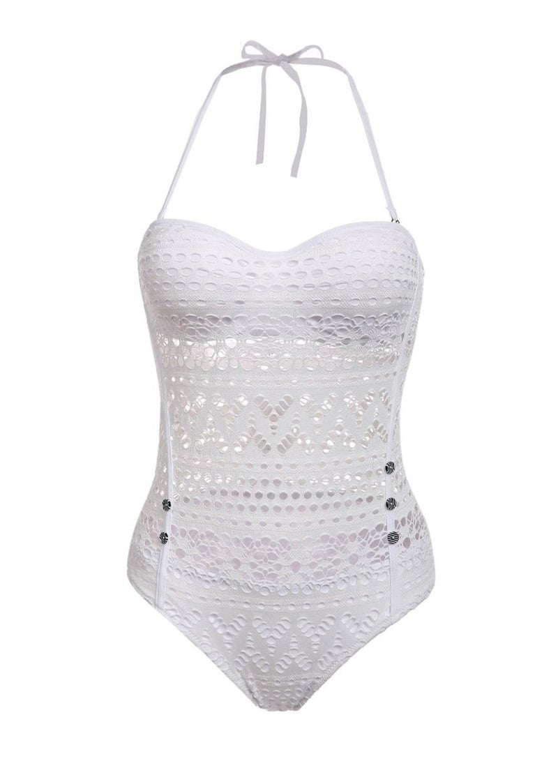 Generic - Crochet Lace Padded Swimwear White - Image 1