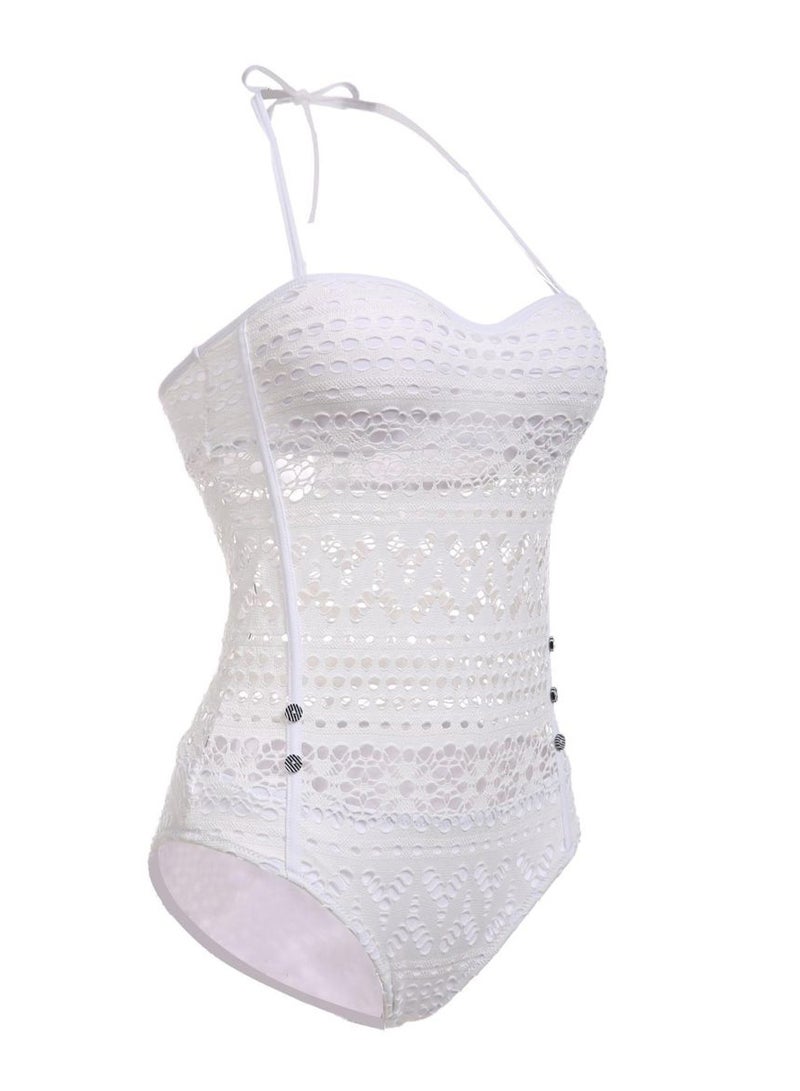 Generic - Crochet Lace Padded Swimwear White - Image 1