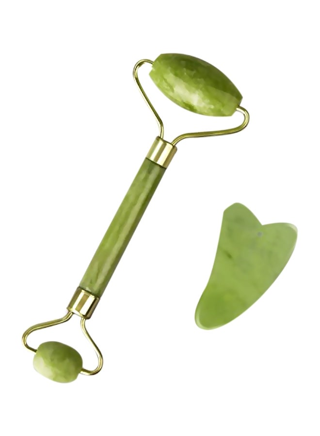 Apolol Jade Facial Roller With Gua Sha Green/Gold  - Image 1
