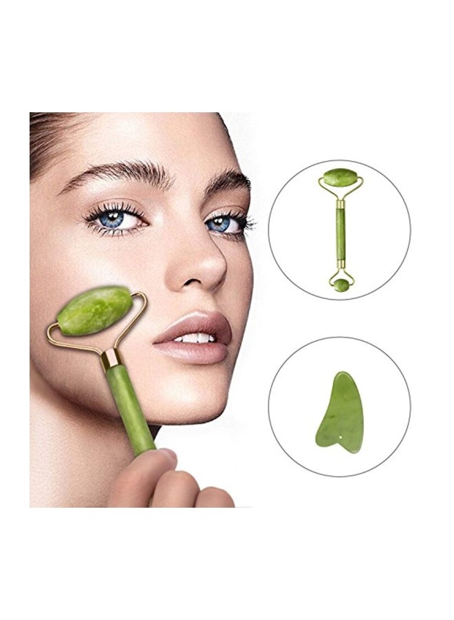 Apolol Jade Facial Roller With Gua Sha Green/Gold  - Image 2