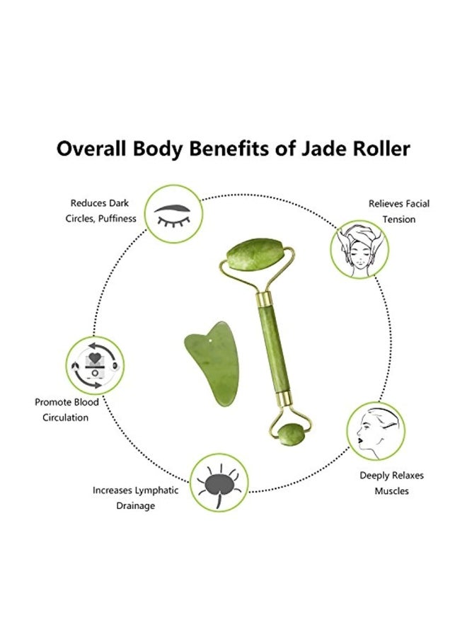Apolol Jade Facial Roller With Gua Sha Green/Gold  - Image 3