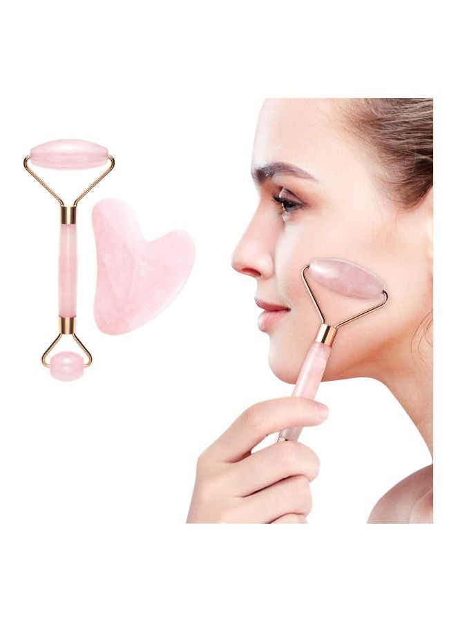 CrystalTears Facial Massager Roller With Gua Hua Scraper Set Pink/Gold - Image 2