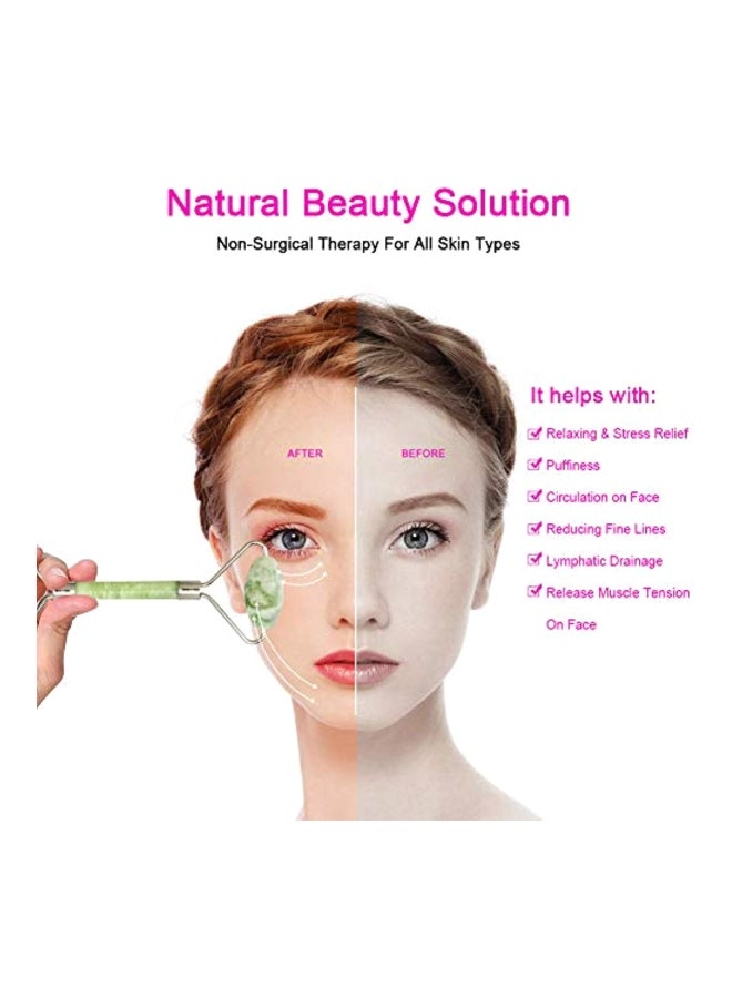 LetsRun Anti Aging Facial Massager Roller With Gua Hua Scraper Set Green/Silver - Image 4
