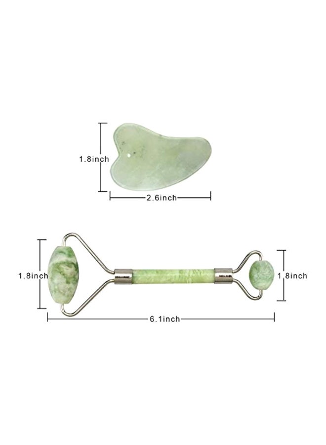 LetsRun Anti Aging Facial Massager Roller With Gua Hua Scraper Set Green/Silver - Image 2