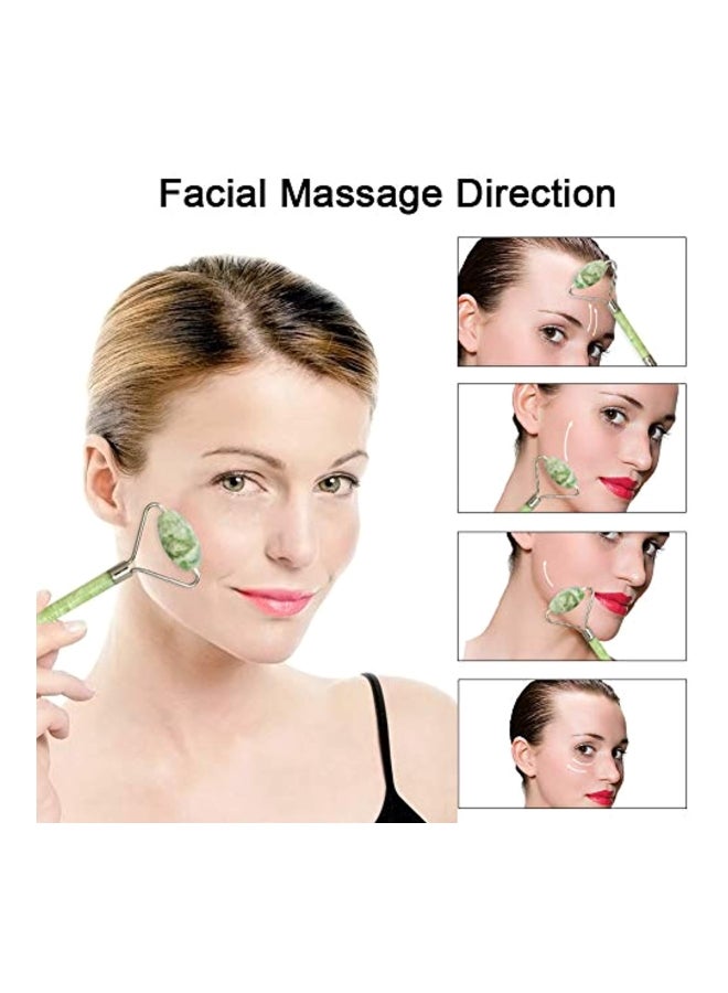 LetsRun Anti Aging Facial Massager Roller With Gua Hua Scraper Set Green/Silver - Image 3