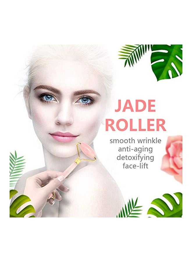 Tker Jade Massager Roller With Gua Sha Scraper Set Pink/Gold  - Image 3