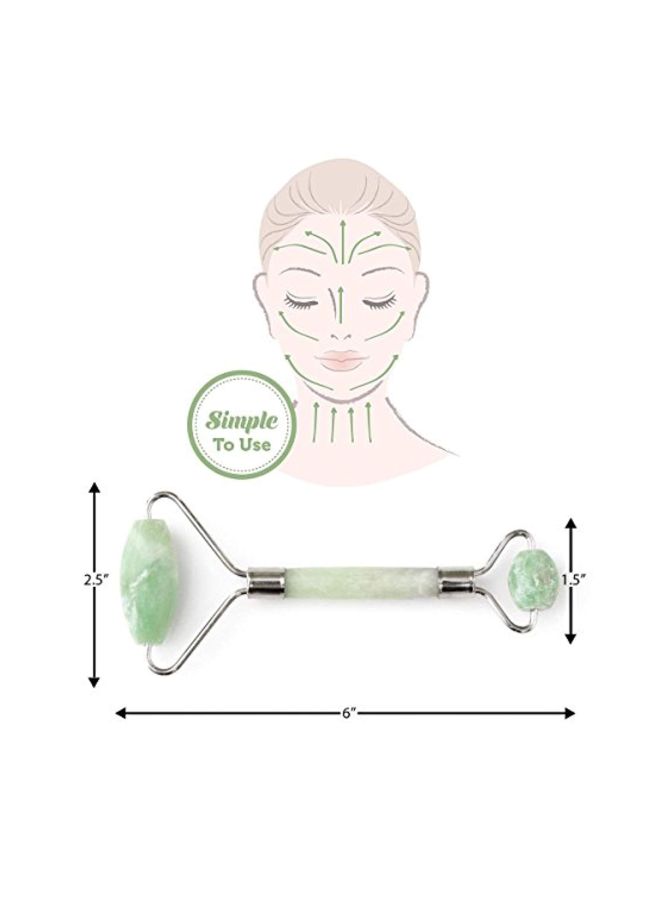 siweity - Jade Stone Facial Roller Massager Green/Gold - Image 1