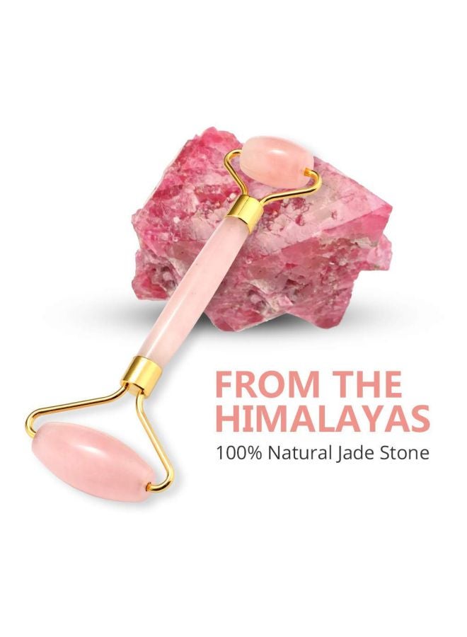 Tker Jade Massager Roller With Gua Sha Scraper Set Pink/Gold  - Image 2