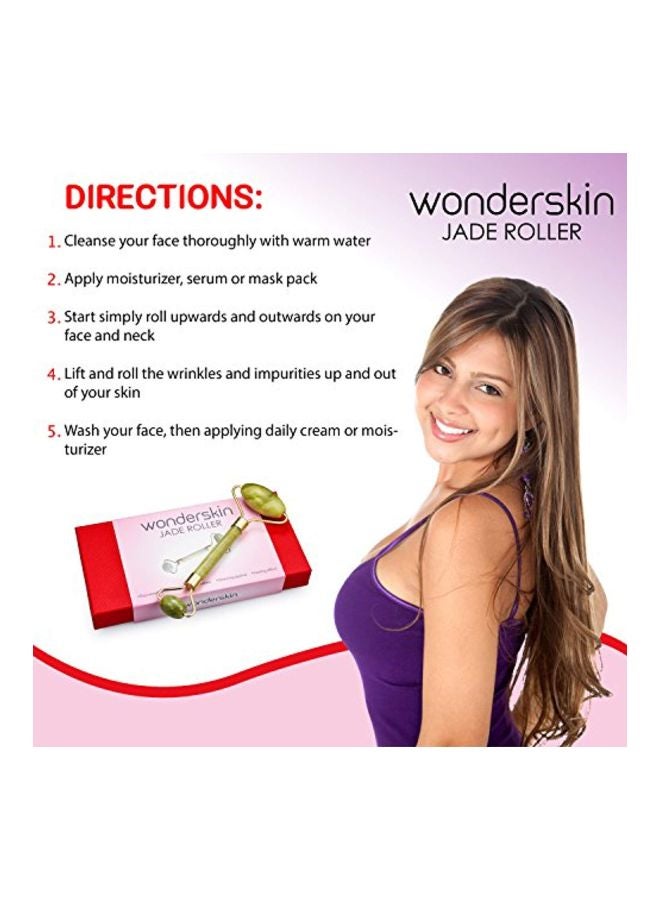 Wonderskin - Jade Facial Roller Massager Green/Silver - Image 1